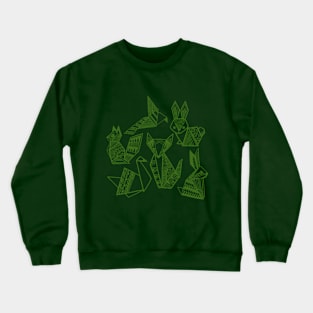 Origami Animals in Forest Green Crewneck Sweatshirt